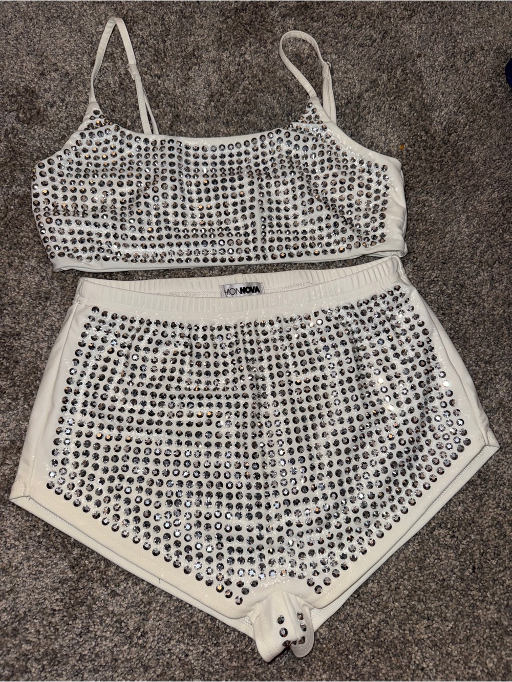 Fashion Nova White Rhinestone Embellished Crop Cami